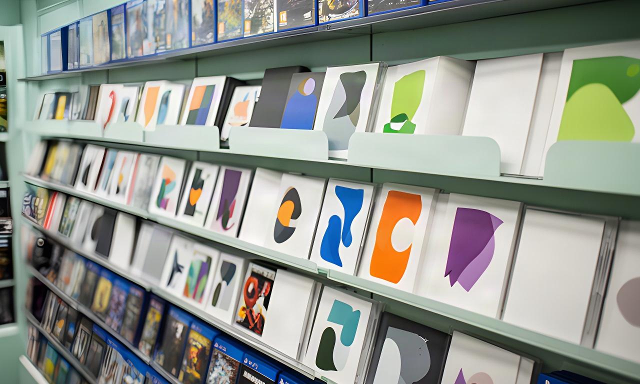 New and pre-owned games arranged by console on the front-facing shelves of an independent shop